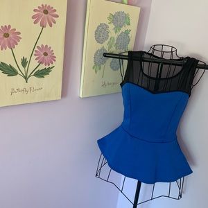 Say Anything Black and Blue Peplum Sleeveless Top